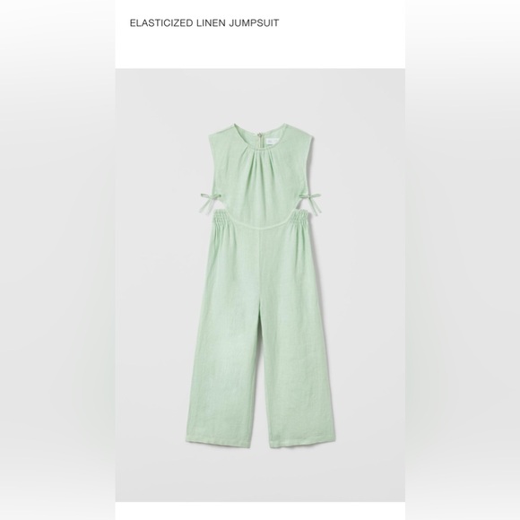 Zara Girls Green Linen Jumpsuit with Side Cutouts 13/14 - Picture 8 of 8